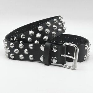 3-Row Staggered Cone Stud Punk Leather Belt by Nemesis Leather - New Deadstock